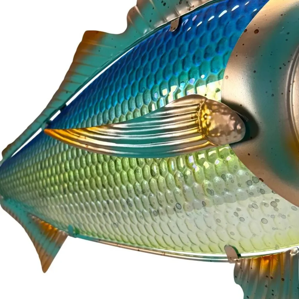 Tuna Fish Wall Sculpture 36 Inch Metal and Glass Iridescent Coastal Decor